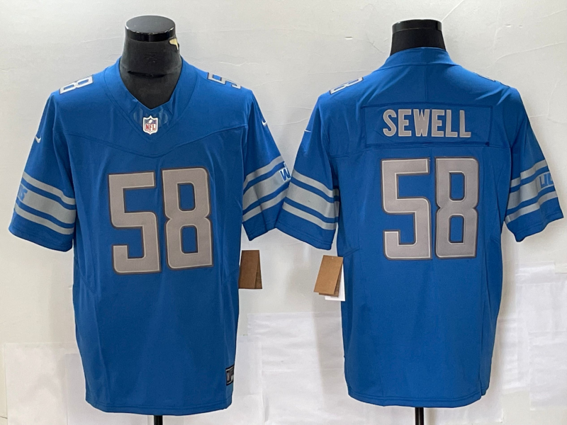 Men's Detroit Lions Penei Sewell #58 Blue Jersey